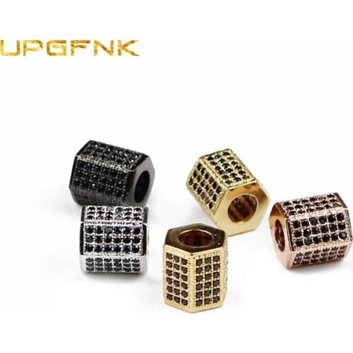 2pcs 6/8mm Micro Pave Black Zirconia Geometric Copper Spacer beads Loose beads for Jewelry makingDIY Charm bracelet Accessories