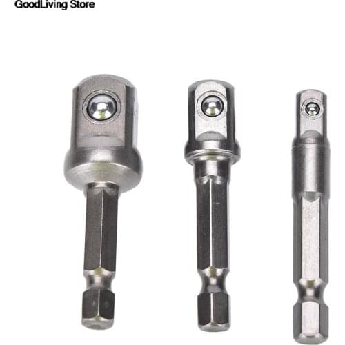 3pcs 1/4" 3/8" 1/2" Wood Drill Tools Chrome Vanadium Steel Socket Adapter Set Hex Shank to Extension Drill Bits Set Power Tools