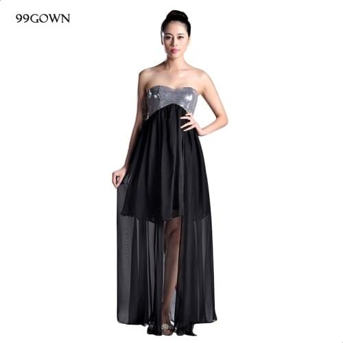 99GOWN Black Chiffon Long Dress For Wedding Party 2019 Bridesmaid Dress Sleeveless Sequined Wedding Guest Dress