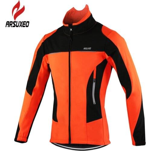ARSUXEO Fleece Thermal Cycling Jacket Autumn Winter Warm Up Bicycle Clothing Windproof Windbreaker Coat MTB Bike Jerseys