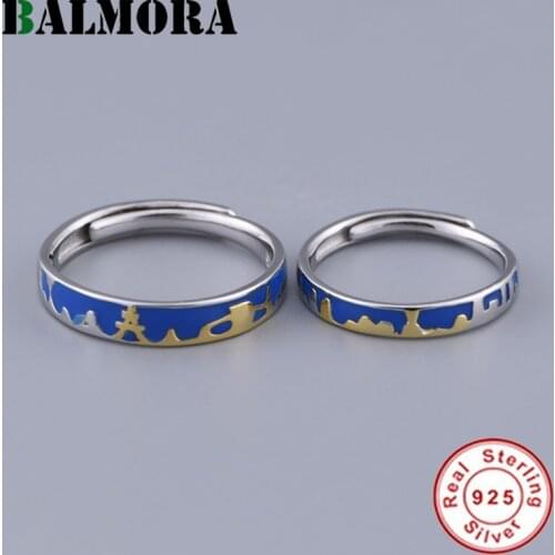 BALMORA Original 100% Real 925 Pure Silver Cloisonn Rings for Women Men Couple Rings Valentines Day Gifts for Her Jewelry