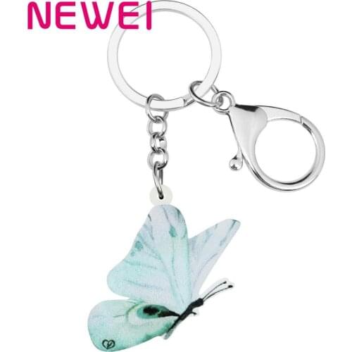 Bonsny Acrylic Cute Blue Butterfly Keychains Printing Animal Key Ring Jewelry Gift For Women Kids Men Wallet Decoration Charms