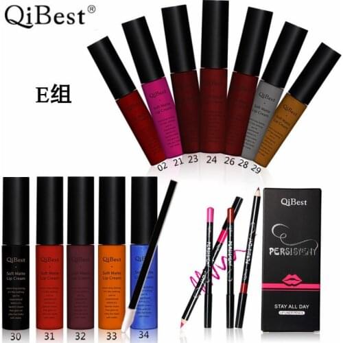 QiBest Brand Soft Matte Lip Cream Lip Gloss 12 Colors Red Velvet Waterproof Liquid Lipstick Lipgloss Matte Lips Makeup Pencil