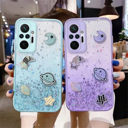 Gradient Glitter Planet Phone Case For Xiaomi Poco X3 NFC F3 M3 11 10 Lite Redmi Note 10 Pro Note 9 8 Pro Max Epoxy Clear Cover