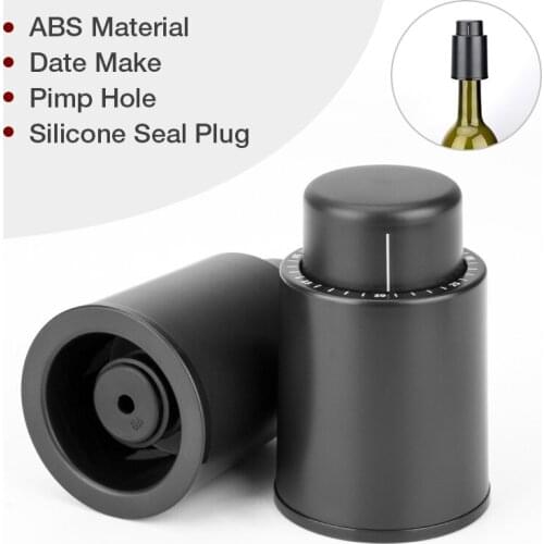 Black ABS Vacuum Wine Bottle Stopper Sealed Storage Vacuum Memory Wine Stopper Push Style Bar Tools Barware Wine Cork