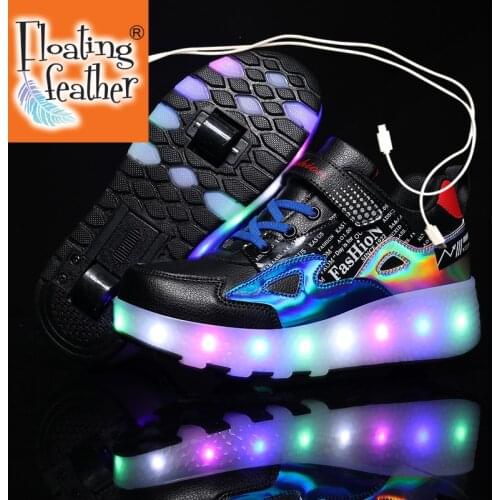 Two Wheels Luminous Sneakers Black Red Led Light Roller Skate Shoes for Children Kids Led Shoes Boys Girls Shoes Light Up 28-43