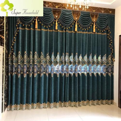 Europe Window Treatments Velvet Embroidered Curtains For Living Room Luxury Pelmet Voile Lace Curtain Tulle for Bedroom