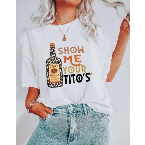 SHOW ME YOUR TITOS T-Shirt Funny Drinker Shirts pure cotton graphic print Tee Women Trendy Casual 90s aesthetic Top