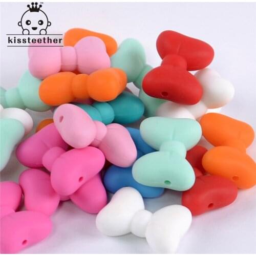 20pcs New Product Bow Tie Beads Made From Food Grade Silicone With Baby Teether Bracelet/necklace DIY Fashion Pendant