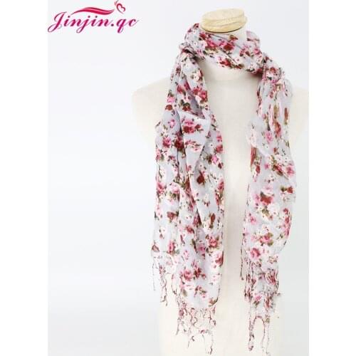 Jinjin.QC 2019 New Fashion Women Floral Printed Scarf Solid Scarves and Shawls Womens Beach Shawls