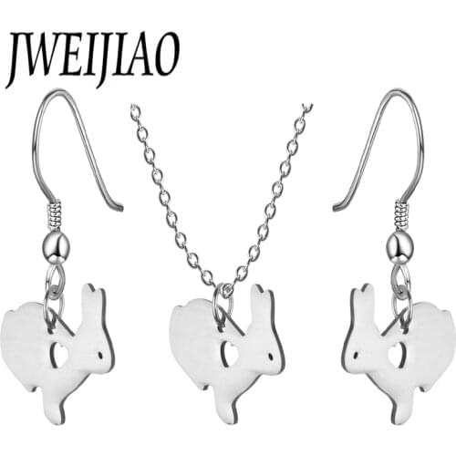 JWEIJIAO New Arrived Cute Rabbit Pendant Statement Necklace/Earrings Jewelry Sets Stainless Steel Jewelry Accessories SKU14