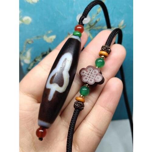 Quality Tibetan Dzi Bead Pendant Amulet Hanging Talisman The Six Syllable Mantra Lucky Bless