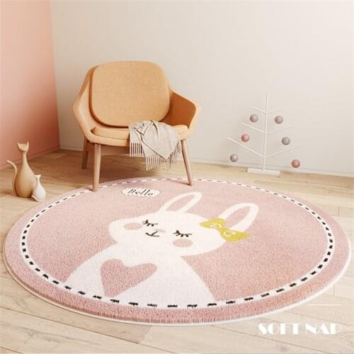 Sun Lion Round Kids Bedroom Carpets Lamb Cashmere Rabbit Living Room Non-Slip Carpet Sofa Tatami Bedside Rugs Baby Crawling Mat