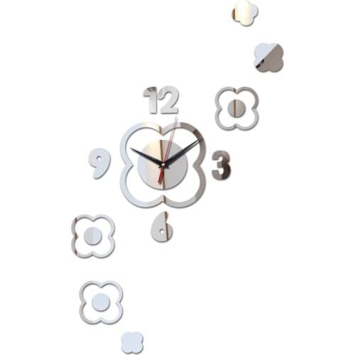Top sale wall sticker clock clocks diy home decoration mirror acrylic stickers still life quartz needle flower