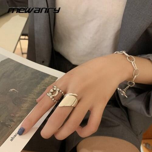 Mewanry 925 Sterling Silver Glossy Geometric Rings Fashion Simple Design Wedding Party Jewelry Birthday Gift for Women Wholesale