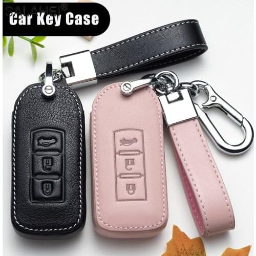 Fashion Leather Car Key Case Cover For Mitsubishi Outlander Lancer 10 Pajero Lancer EX Sport L200 ASX RVR Smart Remote Protector