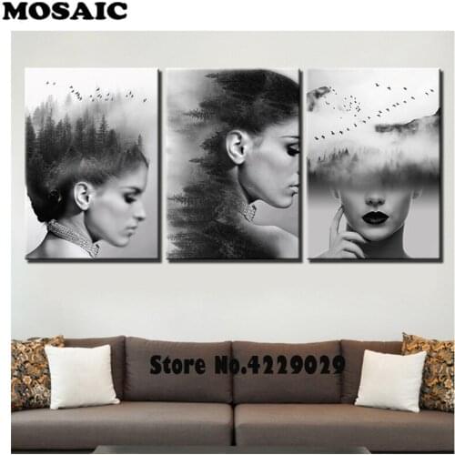 3pcs Diamond Painting Square/round drill abstract art"Sexy Women" 5D Diy Diamond Embroidery Sale Pictures Rhinestone black white