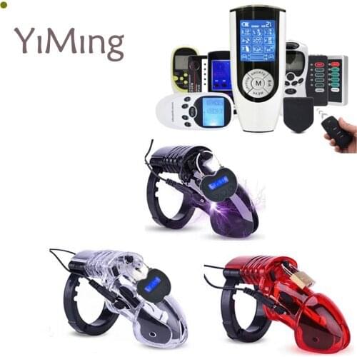 Electric Shock CB6000 Cock Cage Sex Ball Stretcher BDSM Timer Lock Chastity Belt Electro Stimulation Penis Ring SM Male Sex Tool