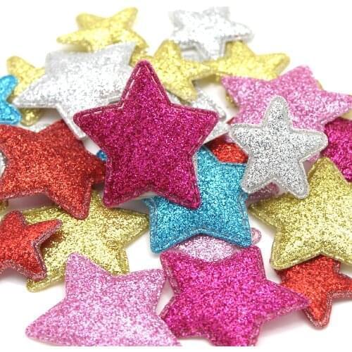 50Pcs Shiny Star Padded Patches For Clothes Colorful Appliques for Craft Sewing Supplies Girls Headwear/Garment/Hat Accessories