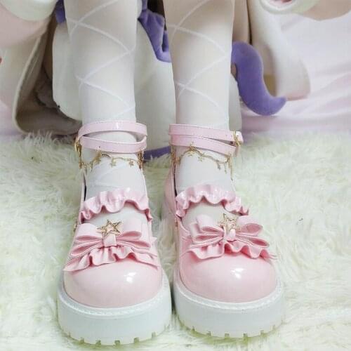 New Star Buckle Pu Patent Leather Kawaii Lolita Shoes Thick Round Toe Cute Soft Girl Sweet Lolitas Mid Heel Girls Cosplay Gothic