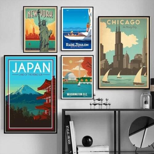 Tourism World Travel City Minimalist Vintage Travel Canvas Posters Amsterdam London New York Poster Print Wall Art Decoration