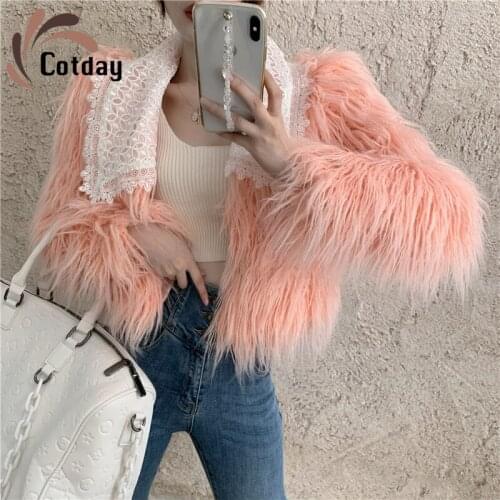 Cotday Gentle Wind Tassel Small FragranceTurn-down Collar Winter 2021 New Imitation Raccoon Thickened Women' Short Fur Coat