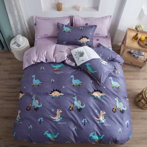Cartoon Dinosaurs Skating Bedding Sets Microfiber Brush Polyester Bedlinens Twin Full Queen King Duvet Cover Set Pillowcases