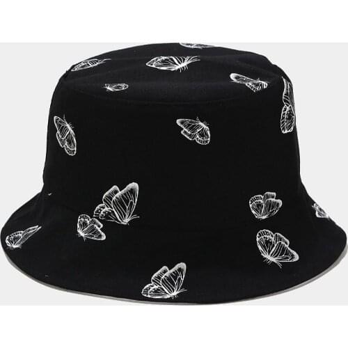 Spring Double Side Bucket Hats For Women Hip Hop Butterfly Print Men Panama Black Outdoor Fisherman Caps Unisex Gorras PJ086