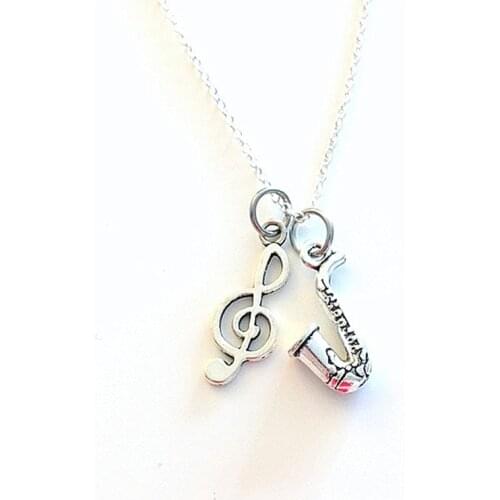 Saxophone Jewelry, Sax Necklace, Musician Present, Band Student Instrument, Music Note Treble Teenage Boy Men Girl Tee