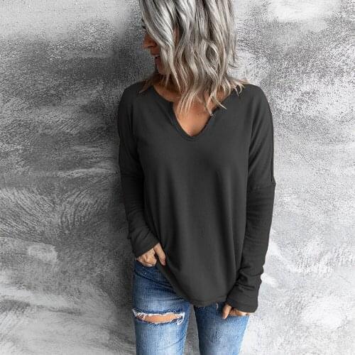 Womens Clothing 2021 Casual Top Spring Autumn Solid Color T-Shirts Patchwork V-Neck Long Sleeve T Shirts Woman Loose Y2K Tops
