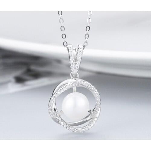 MADALENA SARARA Sterling Silver S925 9-10mm Freshwater Pearl Pendant Women Necklace Cubic Zirconia Multi Flower Chain Necklace