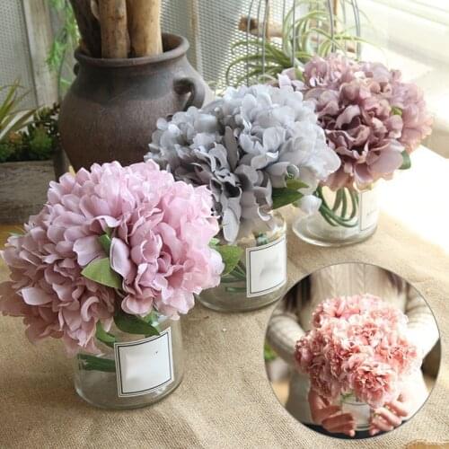 1 Bouquet / 5 Heads Artificial Flowers Retro Silk Rose Bouquet Hydrangea Peony Vintage Home Wedding Decoration Accessories
