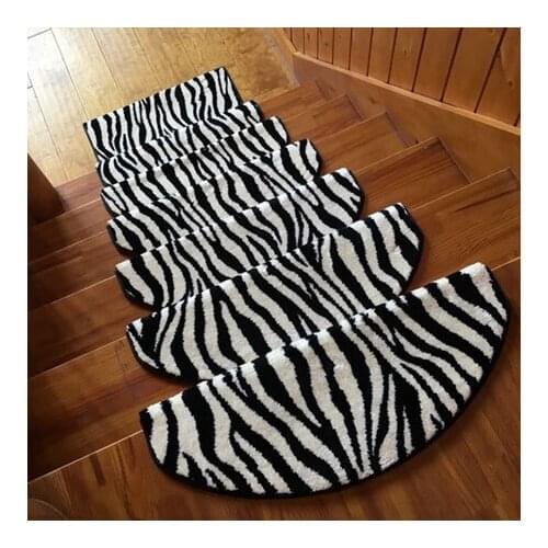 10pcs Black White Zebra Pattern Stair Carpet Detachable Non-slip Floor Mat Home Decoration Other Shapes Sizes Can Be Customized