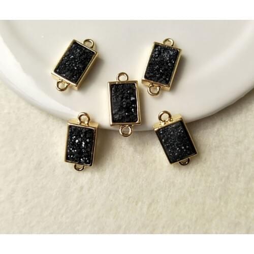 10pcs rectangle black Druzy Agat e Geode Druzy Pendants Gold color Titanium Druzy charms Connector with Double Bails CT70