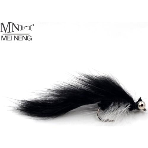 MNFT 10 PCS White Belly Black Body Have Eyes Zonker Streamer Baitfish Imitator Trout Fishing Lures