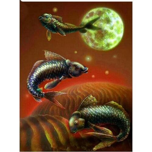 5d cross-stitch diamond painting Fantasy fish moonlight full diamond embroidery square round 3d diy mosaic diamond ,almaznaya