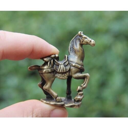 6 CM Pure Bronze The fly On Chinese Zodiac Feng Shui Animal Equine Horse sculpture
