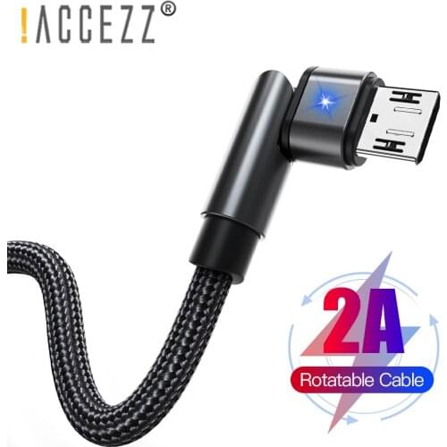 !ACCEZZ 1m 180 Rotate 2A Nylon Micro USB Cable With LED Fast Charge Mobile Phone Charger For Samsung Xiaomi Huawei Charging Cord
