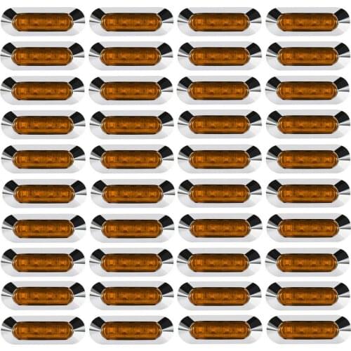 Fuleem 40PCS 4 LED Yellow Light Clearance Side Marker Truck Trailer Lamp Chrome Cover Bezel 12v 24v Waterproof