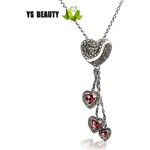 925 silver retro style necklace heart-shaped pendant collarbone chain European style spring and summer fashion silver chain