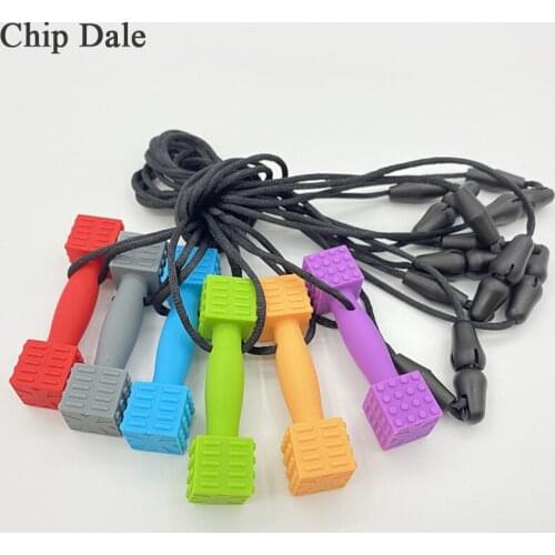 Chip Dale 1PC Dumbbells Silicone Teethers Baby Food Grade Barbell Pendant Chew Necklace Baby Teething Toys Therapy Tool for ADHD