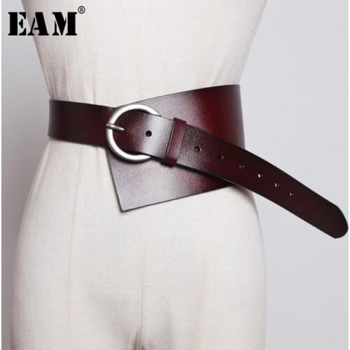 [EAM] Pu Leather Multicolor Asymmetrical Wide Long Belt Personality Women New Fashion Tide All-match Spring Autumn 2021 1K756