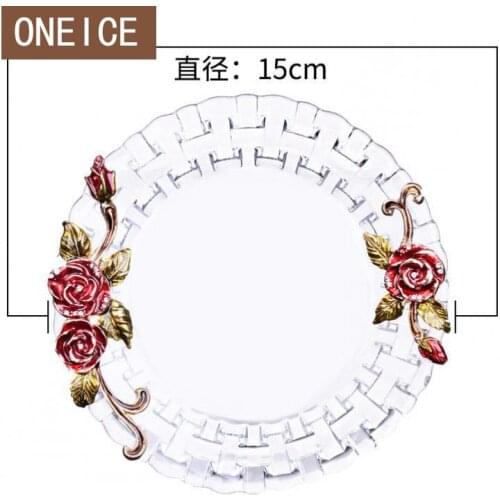 Enamel Color Saucer Crystal Glass Plate Tray Fruit Cup Continental Mug Saucers Birthday Gift