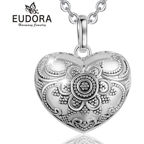 EUDORA 20mm Heart ball Harmony Ball Pendant Necklace Pregnancy Chime Ball Mexcian Bola Pendant with Sound Fine Jewelry for Women