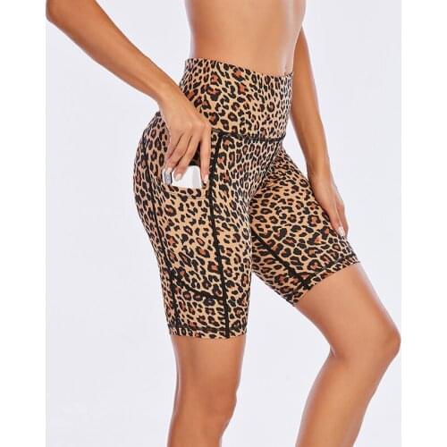 Heyyoga Leopard Women Naked Feel Buttery Soft Workout Yoga Biker Shorts Stretch Squat Proof Training Yoga Fitness Gym Shorts