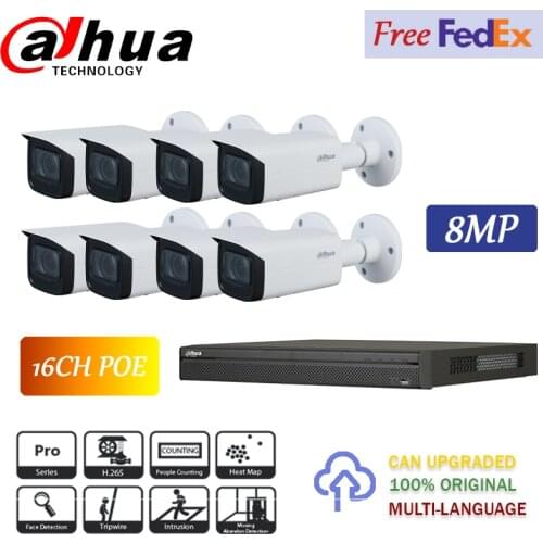 Dahua NVR 16CH kit 4K video recorder NVR5216-16P-4KS2E & 8MP IP Camera IPC-HFW2831T-ZS-S2 8PCS/lot IR60m 2.7mm–13.5mm Fedex free