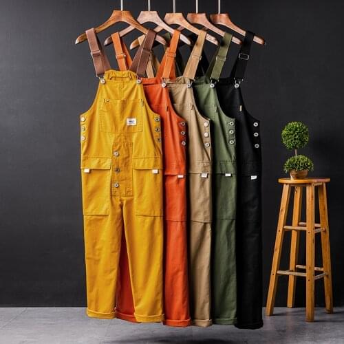 2021 Summer Men Bib Pants Solid Color Casual Jumpsuits Women Streetwear Joggers Multi Pockets Fashion Suspenders Cargo Overalls