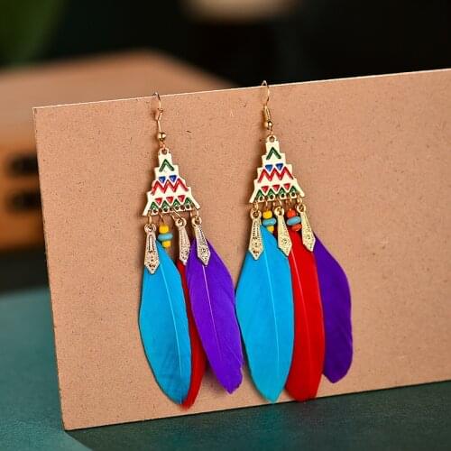 Korean Geometric Triangle Feather Earrings Thailand Ethnic Long Style Alloy Tassel Earrings For Women Bohemian Summer Jewelry