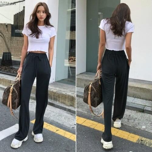 Korean New 2020womens Spring Wear High Waist Straight Floor High Waist Wide Pants Women sweatpants
