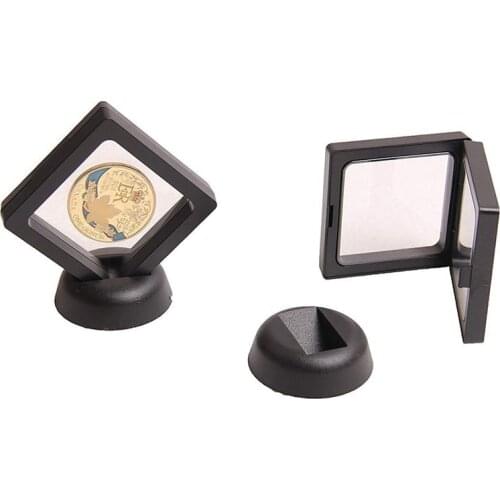 Coin Display Box - Set of 10 3D Floating Frame Display Holder with Stands for Challenge Coins, AA Medallions, Jewelry, Black, 2